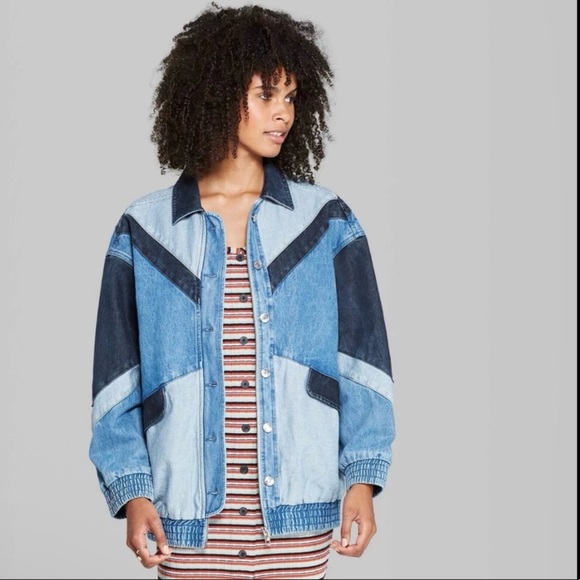 Wild Fable Blue Patchwork Denim Jacket - Picture 1 of 9